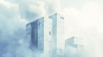 Smoke-Shrouded White Industrial Factory Rising into Sky