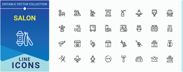 Salon modern icon set. Contains such symbols as beauty, hairstyle, style, shop, haircut, dresser. Barber linear icon set. Sign and Symbol. Pixel perfect. Vector illustration.