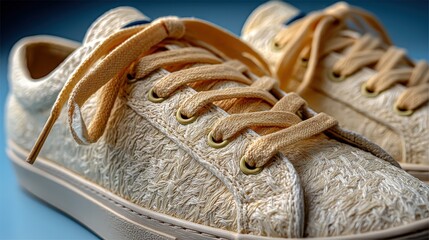 Close-up view of eco-friendly pinatex sneakers in creamy ivory shade