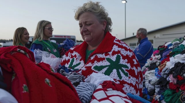 Volunteers sorting donated clothing