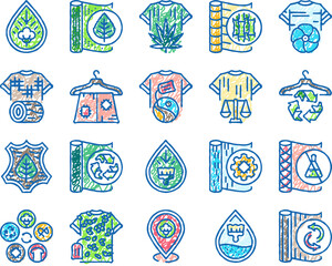 sustainable fashion textile eco icons hand drawn