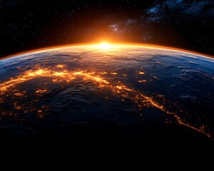 Earthrise, sun rays, city lights