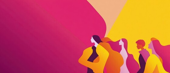 Diverse group of women standing together in solidarity, vector illustration of female empowerment and leadership with vibrant colors and modern design