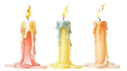 Elegant Wax Candles Melting with Soft Flickering Flames in Dim Light
