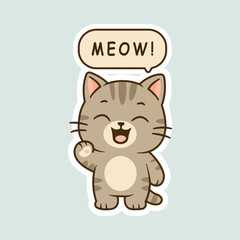 Cute Chibi Cat Say Meow with Speech Bubble