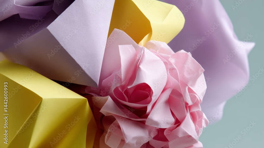 Poster close-up view features vibrant geometric shapes meticulously arranged to resemble a blooming flower,
