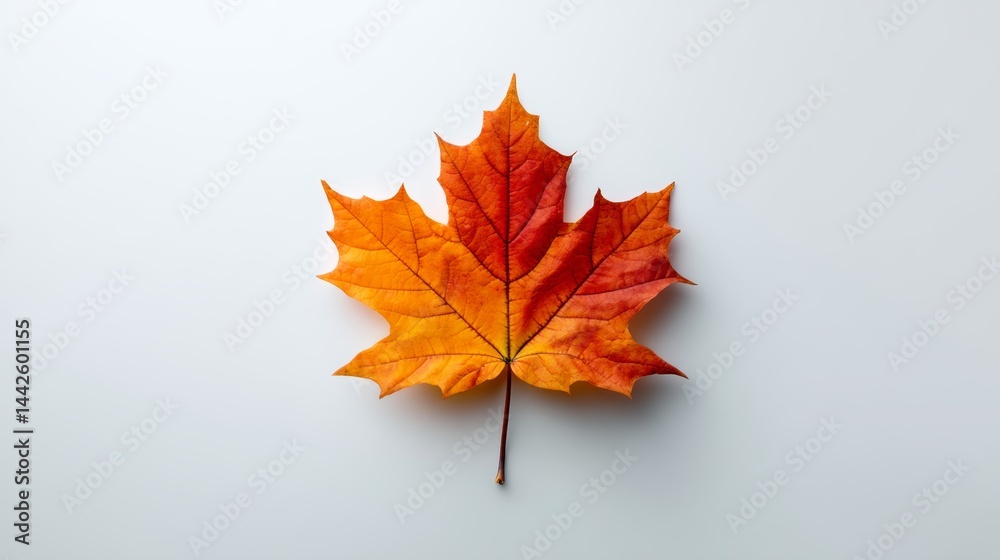 Leinwandbilder close-up of a single autumn maple leaf displaying stunning orange and red colors, set on a white bac