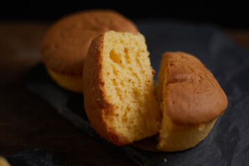 Slices of butter cake on plate