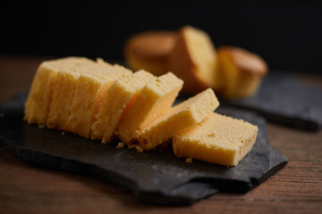 Slices of butter cake on plate