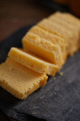 Slices of butter cake on plate