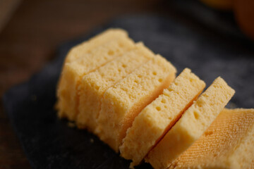 Slices of butter cake on plate