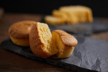 Slices of butter cake on plate
