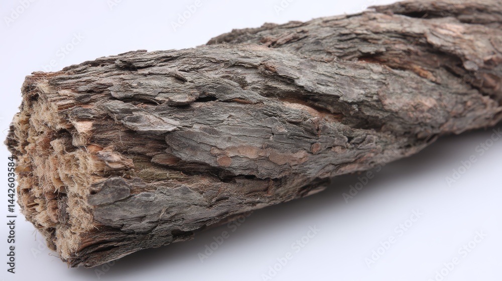 Aufkleber This detailed shot features a rugged branch with thick bark placed horizontally against a clean white background, providing ample copy space for text or design