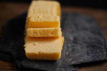 Slices of butter cake on plate