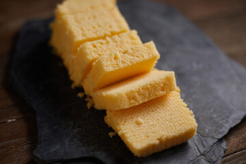 Slices of butter cake on plate