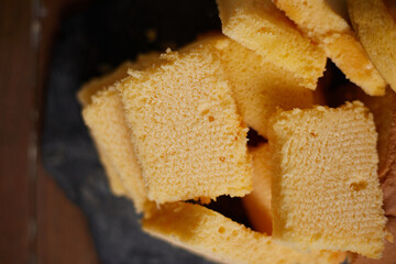 Slices of butter cake on plate
