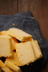 Slices of butter cake on plate