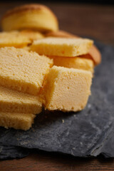 Slices of butter cake on plate