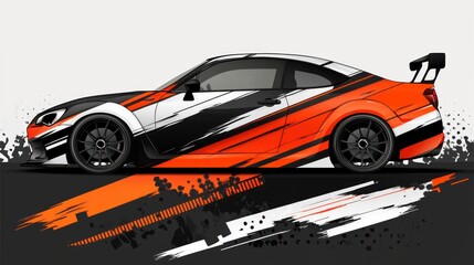 A sleek sports car illustration with striking orange and black accents
