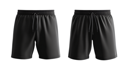 Professional Black Sports Shorts Front and Back View Isolated on White Background