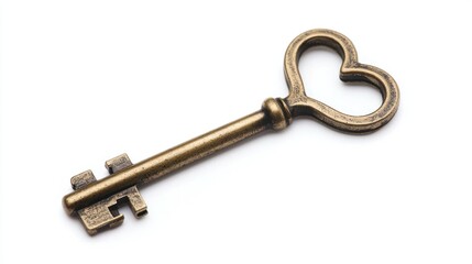 Single key with heart-shaped top on white background.