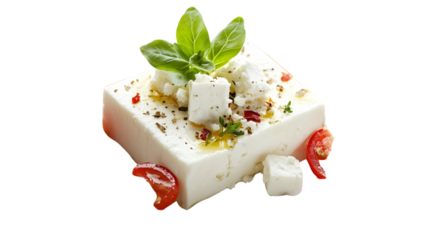 Fresh Greek Feta Cheese Block Isolated on White Background for Food Photography