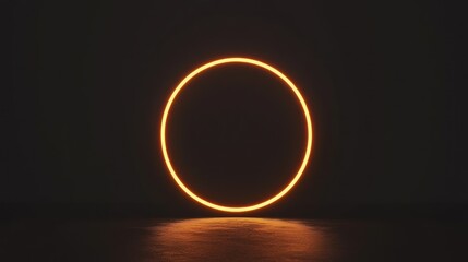 An illuminated golden ring shines brightly in a dark space