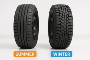 Comparison of summer and winter tires highlighting key design features and suitability