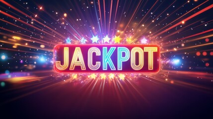 Vibrant jackpot sign radiating energy and excitement in a dynamic casino atmosphere with colorful beams and sparkling effects