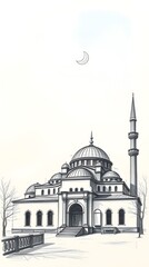 Naklejka premium hand-drawn sketch of a serene Turkish Istanbul , blue mosque , celebrating Hayirli Cumalar.