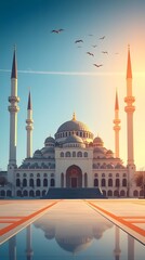 blue mosque in istanbul, Modern flat design illustration, celebrating Hayirli Cumalar 