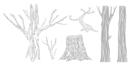 Set of wooden pillars columns tree trunk