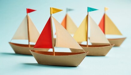 Obraz premium Handmade paper boats in vibrant colors on a soft background 