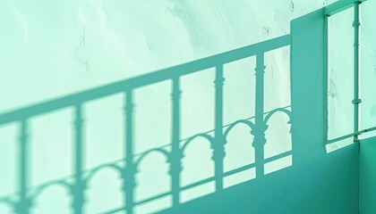 Naklejka premium Shadow play on vibrant mint wall artistic photography interior setting contemporary design high angle view visual concept