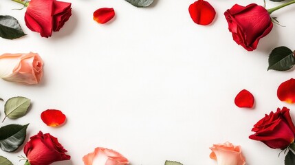 Roses frame on white