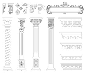 Set of silhouettes classic vintage columns cornices bracket
