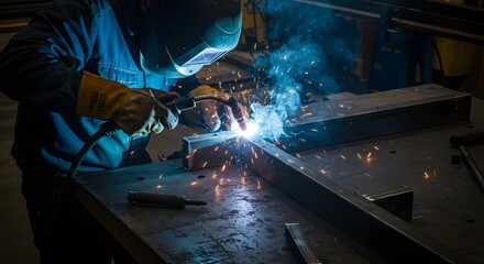 Metal Being Welded by Person Wearing Protective Gear
