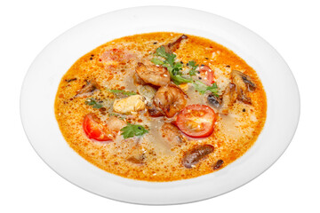 Thai Spicy tom yum soup isolated on white background.
