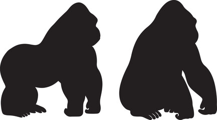 gorilla animal set silhouette design vector art illustration