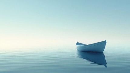 Obraz premium Single boat on calm sea, minimalist