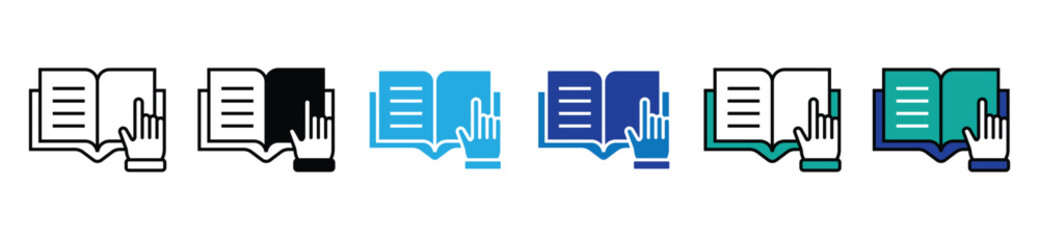 online learning hand pointing read book icon set student learning click book business dictionary education literature vector illustration information guide instruction signs for web and app