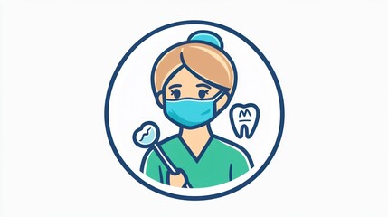 Female dentist in scrubs with a mask and dental tools