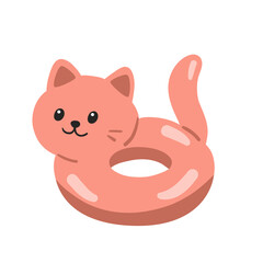 Cute cat-shaped pool float vector illustration. Summer inflatable swimming ring in cartoon style. Cute inflatable pool float in shape of cat - cartoon summer ring illustration