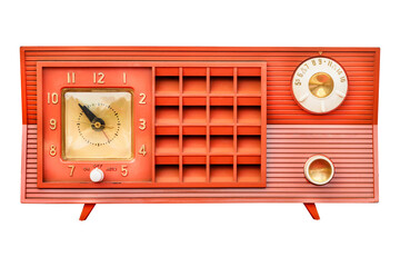 Fifties isolated vintage orange clock radio