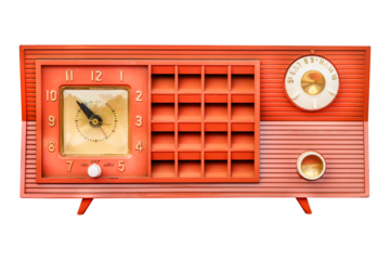Fifties isolated vintage orange clock radio