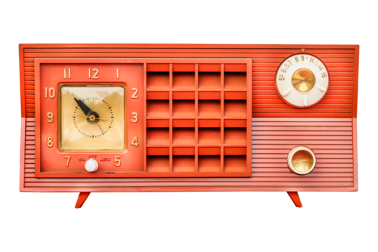 Fifties isolated vintage orange clock radio