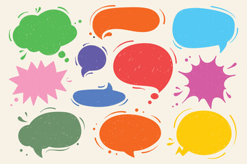 Set of hand-drawn speech bubbles. Speech balloon, frames, stylish, handwritten, doodle