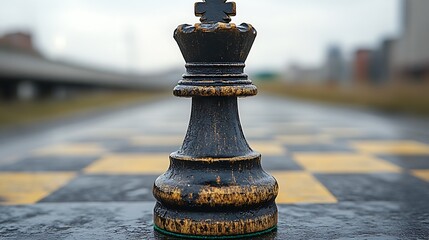 Large chess king urban environment