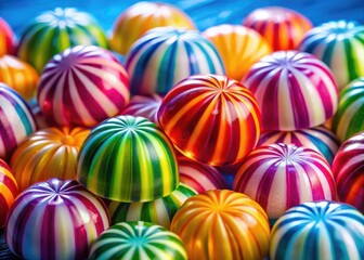 Obraz premium Low Light Candy Stripes: Vibrant Jelly Sweets, Gummy Texture, Dark Background, Close-up Photography