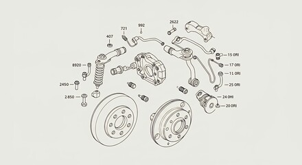 Fototapeta premium Exploded diagram of automotive components technical illustration of vehicle parts